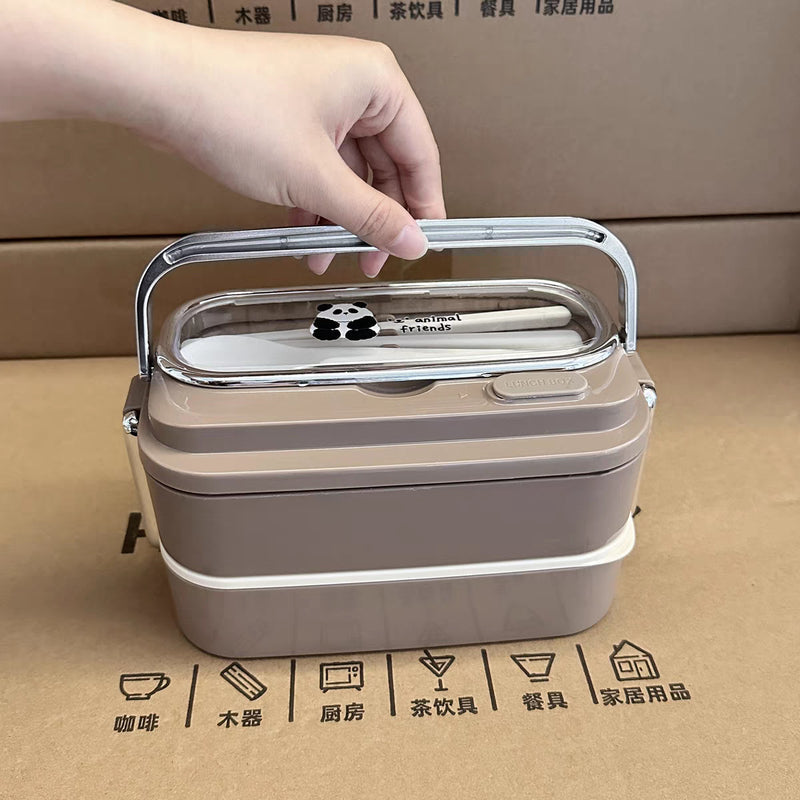 Cartoon Panda 304 Stainless Steel Lunch Box for Office workers Portable Lightweight Microwave Heating Double Layer Lunch Box Lunch Box