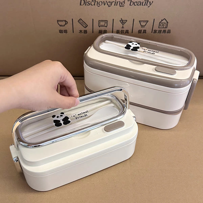 Cartoon Panda 304 Stainless Steel Lunch Box for Office workers Portable Lightweight Microwave Heating Double Layer Lunch Box Lunch Box