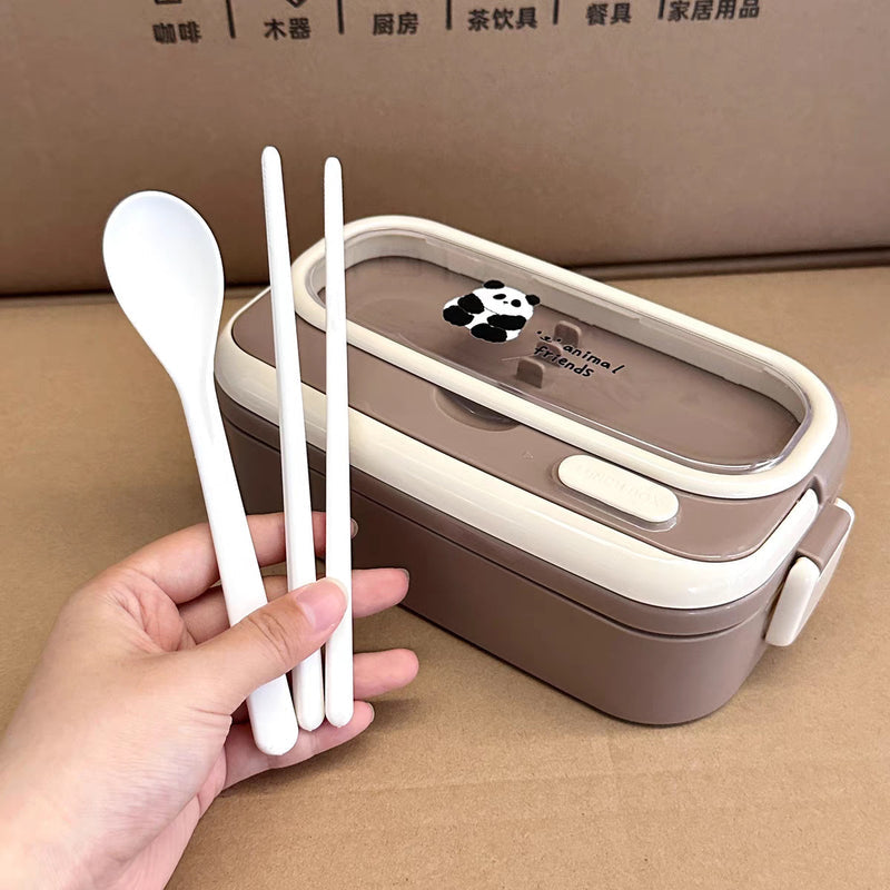 Cartoon Panda 304 Stainless Steel Lunch Box for Office workers Portable Lightweight Microwave Heating Double Layer Lunch Box Lunch Box