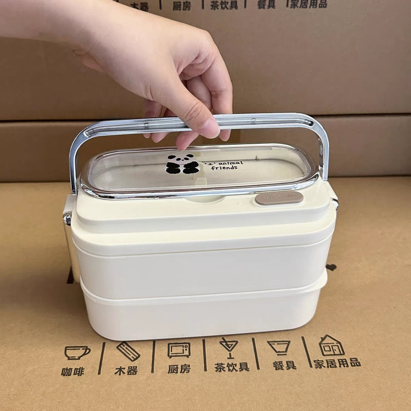 Cartoon Panda 304 Stainless Steel Lunch Box for Office workers Portable Lightweight Microwave Heating Double Layer Lunch Box Lunch Box
