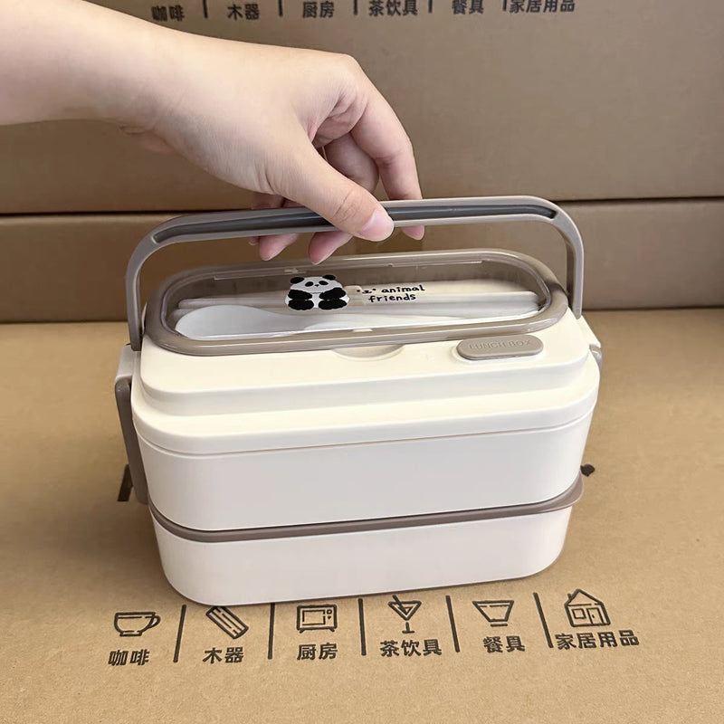 Cartoon Panda 304 Stainless Steel Lunch Box for Office workers Portable Lightweight Microwave Heating Double Layer Lunch Box Lunch Box