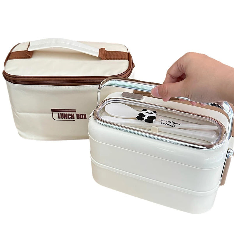Cartoon Panda 304 Stainless Steel Lunch Box for Office workers Portable Lightweight Microwave Heating Double Layer Lunch Box Lunch Box