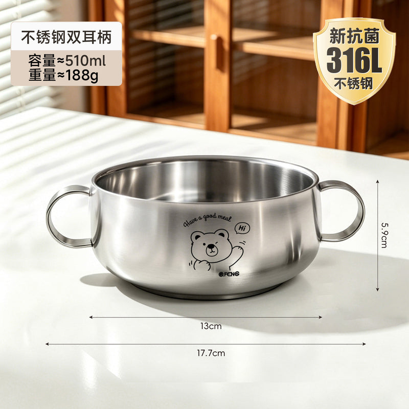 316 Stainless Steel Kids Bowl Baby Feeding Bowl with Two Handles, Anti-Scald & Anti-Drop Meal Soup Bowl for Infants & Toddlers