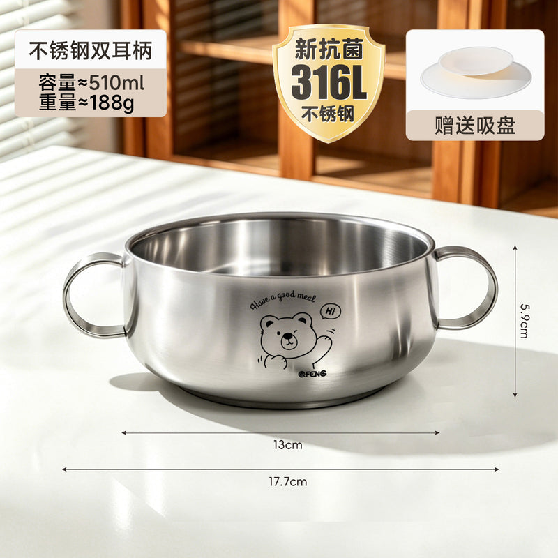 316 Stainless Steel Kids Bowl Baby Feeding Bowl with Two Handles, Anti-Scald & Anti-Drop Meal Soup Bowl for Infants & Toddlers