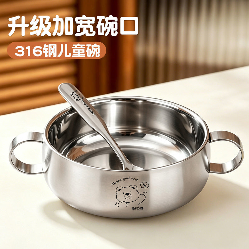 316 Stainless Steel Kids Bowl Baby Feeding Bowl with Two Handles, Anti-Scald & Anti-Drop Meal Soup Bowl for Infants & Toddlers