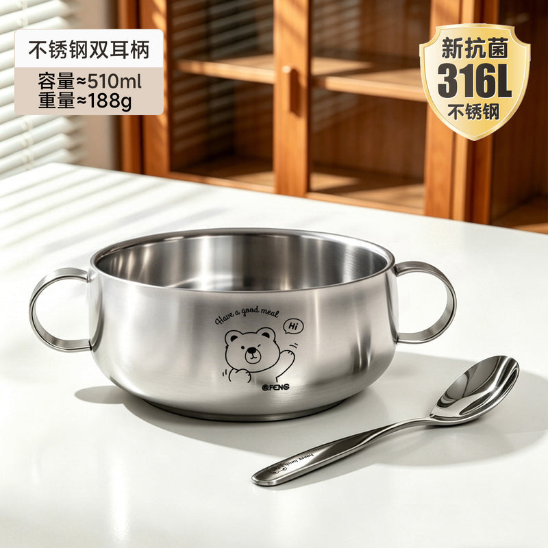 316 Stainless Steel Kids Bowl Baby Feeding Bowl with Two Handles, Anti-Scald & Anti-Drop Meal Soup Bowl for Infants & Toddlers