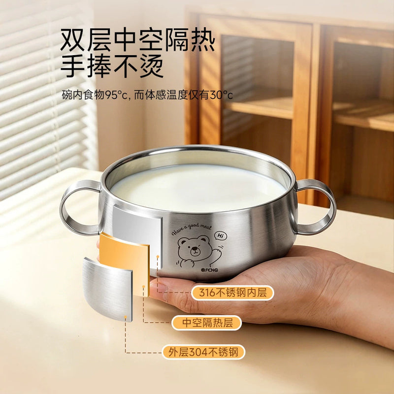 316 Stainless Steel Kids Bowl Baby Feeding Bowl with Two Handles, Anti-Scald & Anti-Drop Meal Soup Bowl for Infants & Toddlers