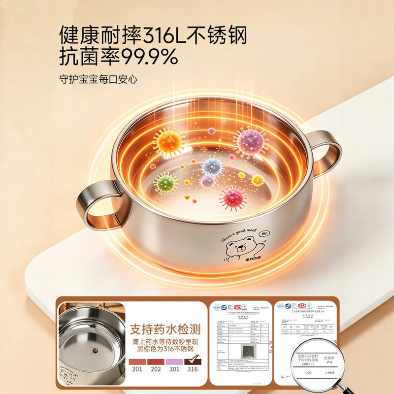 316 Stainless Steel Kids Bowl Baby Feeding Bowl with Two Handles, Anti-Scald & Anti-Drop Meal Soup Bowl for Infants & Toddlers