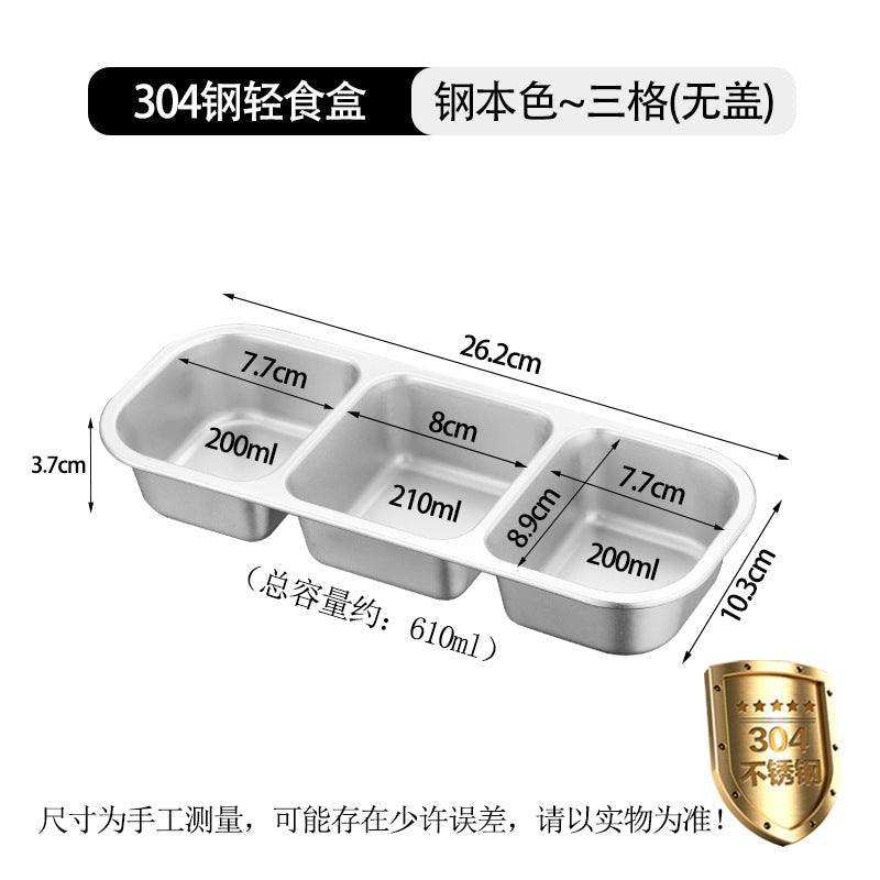 304 Stainless Steel Food-Grade Two or Three-Compartment Lunch Box Bento Box for Portion Control, Sealed to Prevent Odor Transfer, Cross-Border