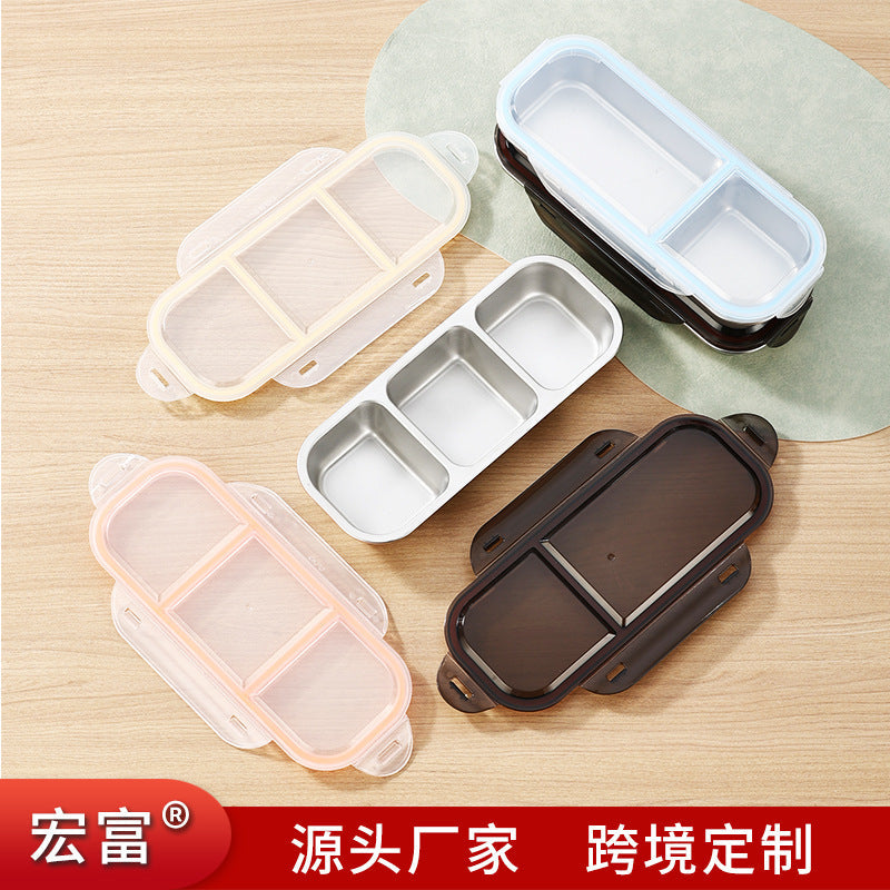 304 Stainless Steel Food-Grade Two or Three-Compartment Lunch Box Bento Box for Portion Control, Sealed to Prevent Odor Transfer, Cross-Border