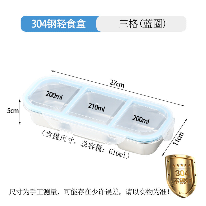 304 Stainless Steel Food-Grade Two or Three-Compartment Lunch Box Bento Box for Portion Control, Sealed to Prevent Odor Transfer, Cross-Border