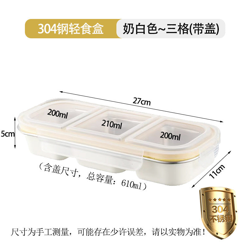 304 Stainless Steel Food-Grade Two or Three-Compartment Lunch Box Bento Box for Portion Control, Sealed to Prevent Odor Transfer, Cross-Border