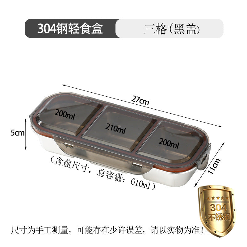 304 Stainless Steel Food-Grade Two or Three-Compartment Lunch Box Bento Box for Portion Control, Sealed to Prevent Odor Transfer, Cross-Border