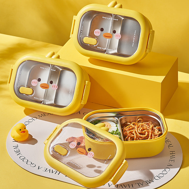 Maimengya Stainless Steel Cartoon Lunch Box Double-Compartment Bento Box for Office Workers and Students, Children's Lunch Box
