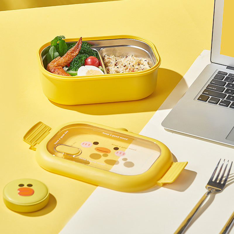 Maimengya Stainless Steel Cartoon Lunch Box Double-Compartment Bento Box for Office Workers and Students, Children's Lunch Box