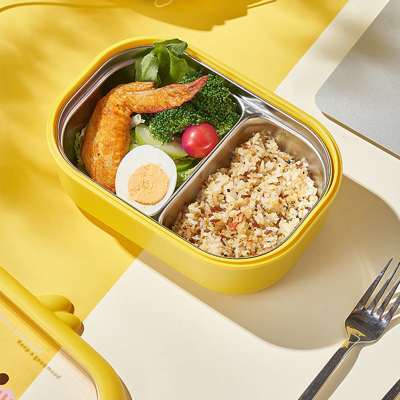 Maimengya Stainless Steel Cartoon Lunch Box Double-Compartment Bento Box for Office Workers and Students, Children's Lunch Box