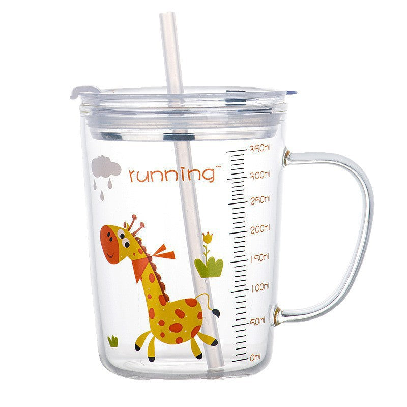 Children's Milk Cup with Straw, Graduated Cup, Tempered Glass, Breakfast Milk Powder Cup, Specially Designed for Pregnant Women, Microwaveable