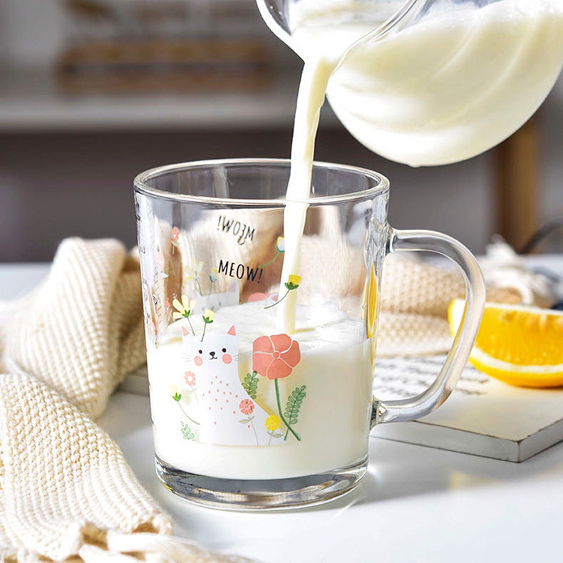 Children's Milk Cup with Straw, Graduated Cup, Tempered Glass, Breakfast Milk Powder Cup, Specially Designed for Pregnant Women, Microwaveable