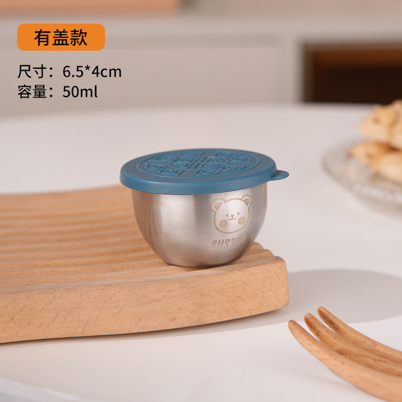 Mini Portable Sauce Cup Seasoning Box Cartoon Bear Plate with Lid Tomato Salad Sauce Cup 304 Stainless Steel