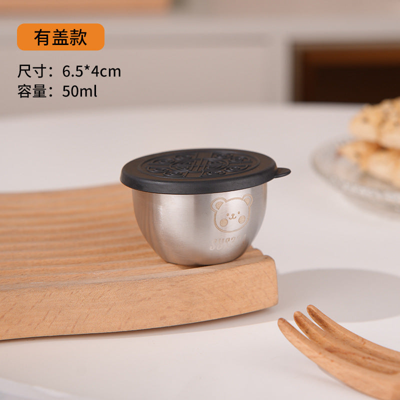 Mini Portable Sauce Cup Seasoning Box Cartoon Bear Plate with Lid Tomato Salad Sauce Cup 304 Stainless Steel