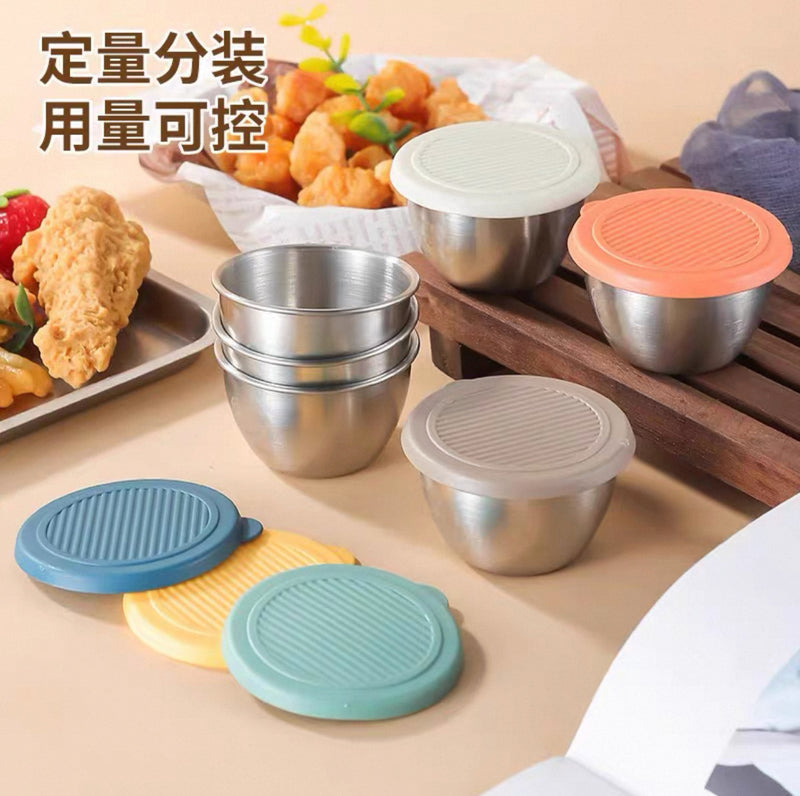Mini Portable Sauce Cup Seasoning Box Cartoon Bear Plate with Lid Tomato Salad Sauce Cup 304 Stainless Steel