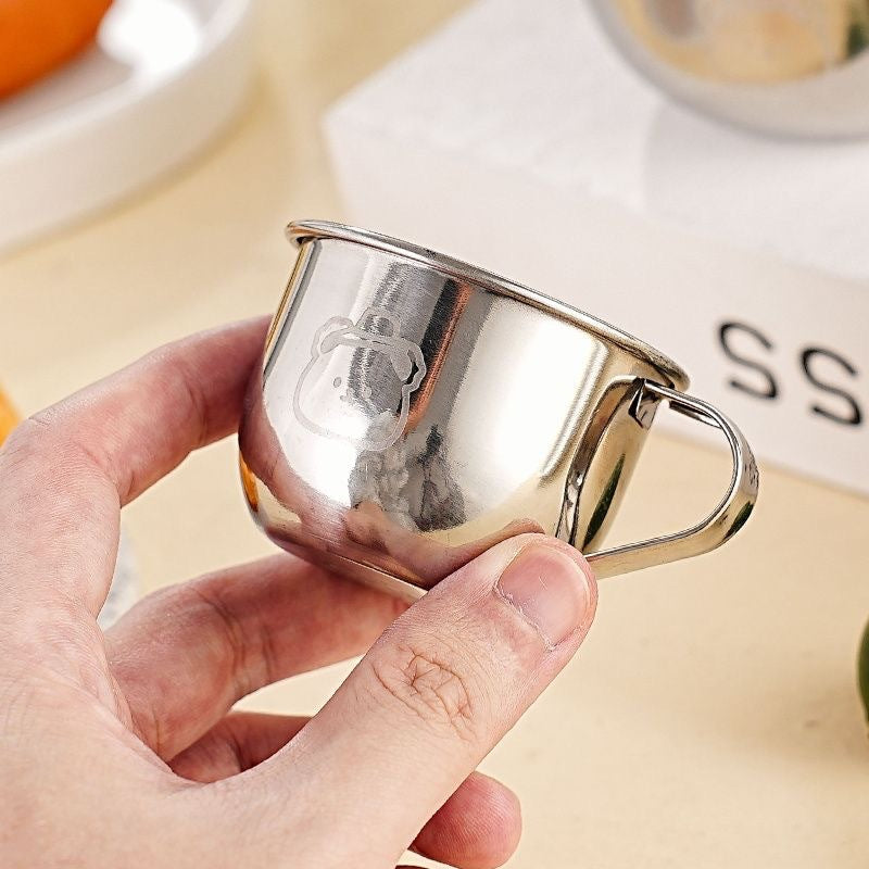 Mini Portable Sauce Cup Seasoning Box Cartoon Bear Plate with Lid Tomato Salad Sauce Cup 304 Stainless Steel