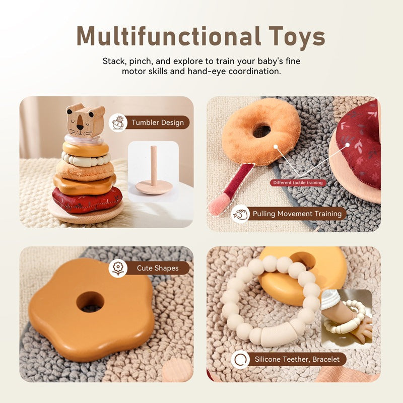 Amazon Baby Early Education Educational Lion Set Pillar Toy Wooden Toddler's Hands-on Brain Stacking Shape Building Blocks