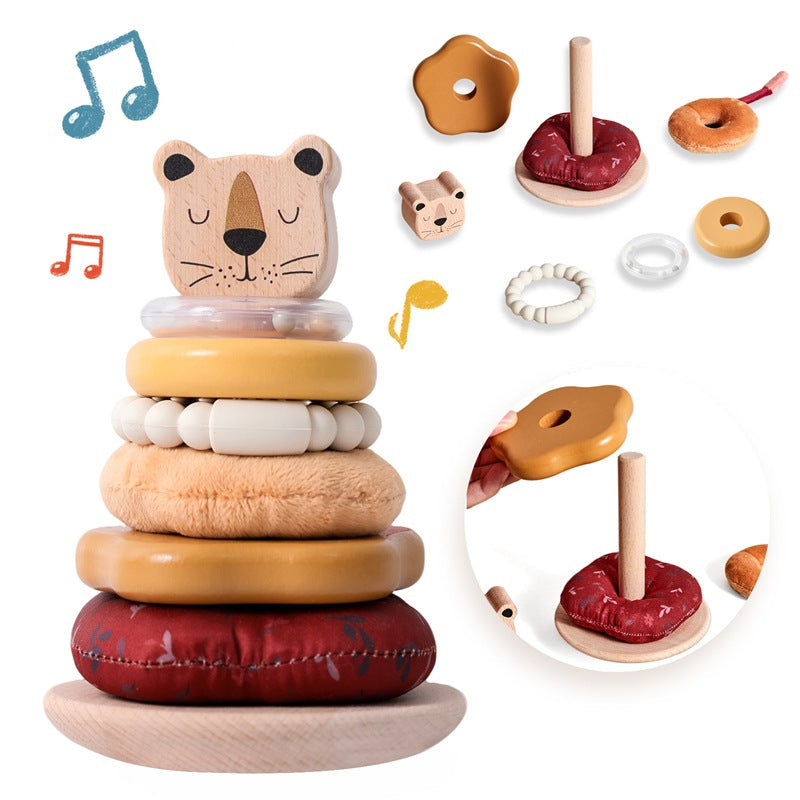 Amazon Baby Early Education Educational Lion Set Pillar Toy Wooden Toddler's Hands-on Brain Stacking Shape Building Blocks
