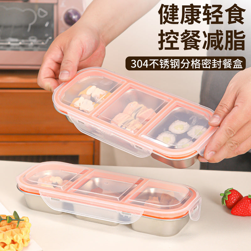 Light Meal Lunch Box, Compartmentalized and Sealed for Carrying, Portion-Controlled Small Bento Box for Weight Loss, 304 Stainless Steel Fruit Preservation Box
