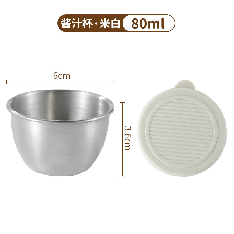 Cross-border Mini 304 Stainless Steel Dip Seasoning Box Cartoon Bear Plate with Lid Tomato Sauce Salad Sauce Cup