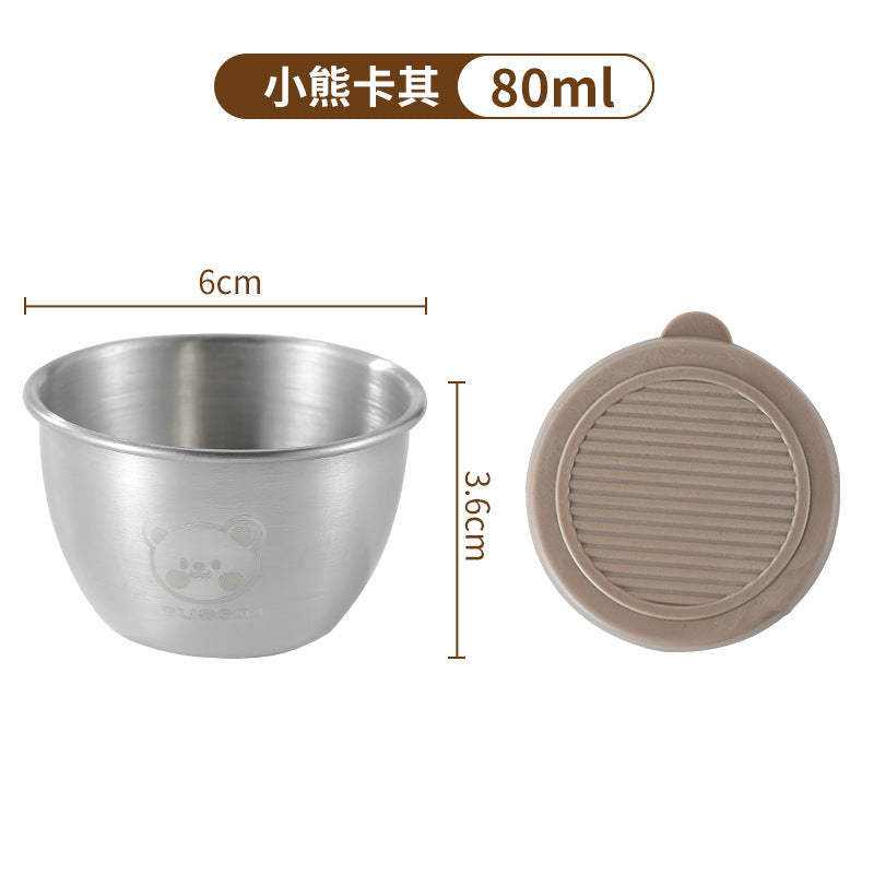 Cross-border Mini 304 Stainless Steel Dip Seasoning Box Cartoon Bear Plate with Lid Tomato Sauce Salad Sauce Cup