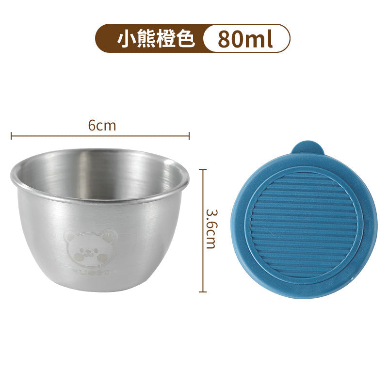 Cross-border Mini 304 Stainless Steel Dip Seasoning Box Cartoon Bear Plate with Lid Tomato Sauce Salad Sauce Cup