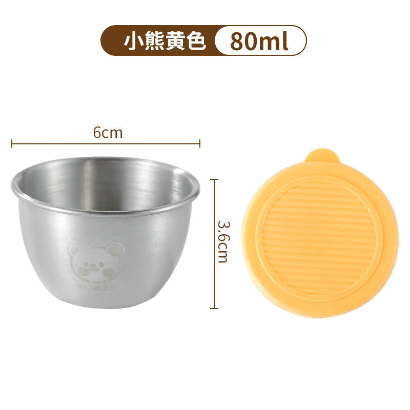 Cross-border Mini 304 Stainless Steel Dip Seasoning Box Cartoon Bear Plate with Lid Tomato Sauce Salad Sauce Cup