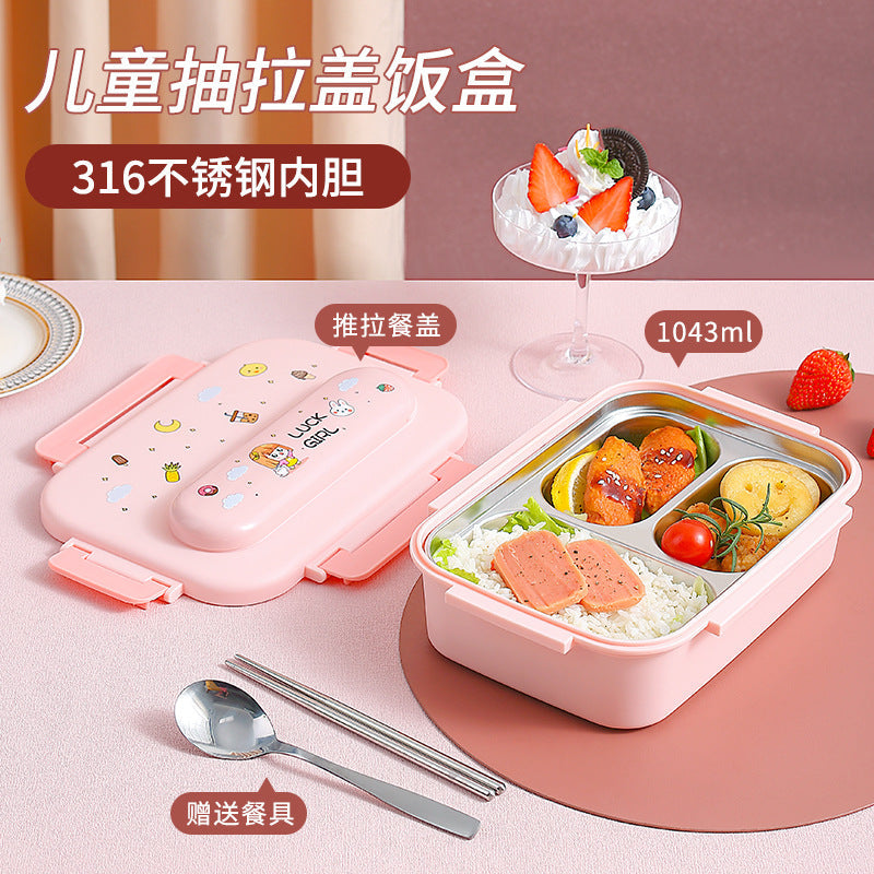 316 stainless steel children's lunch box for male primary school students special bento lunch box drop-resistant compartment girl first grade L