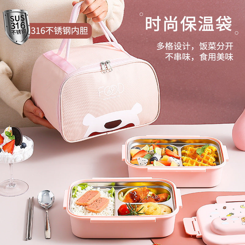 316 stainless steel children's lunch box for male primary school students special bento lunch box drop-resistant compartment girl first grade L