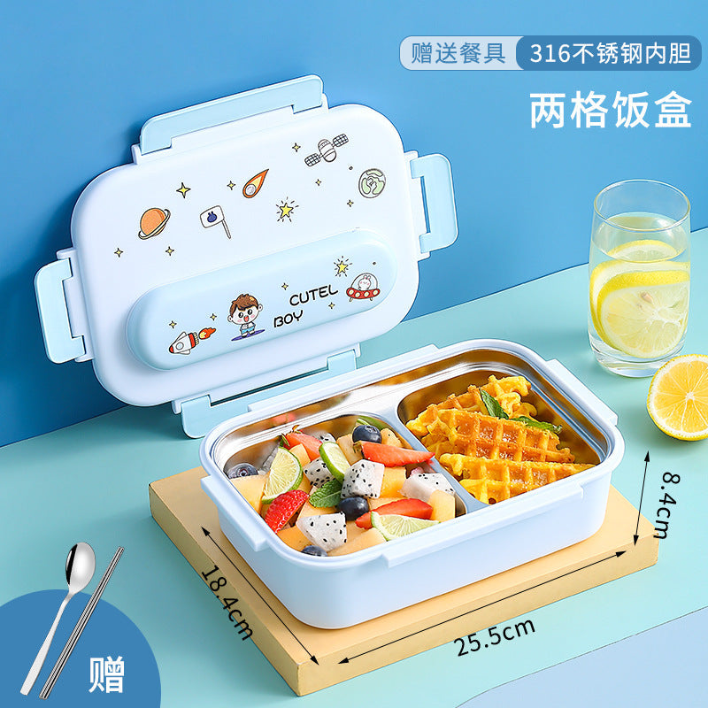 316 stainless steel children's lunch box for male primary school students special bento lunch box drop-resistant compartment girl first grade L