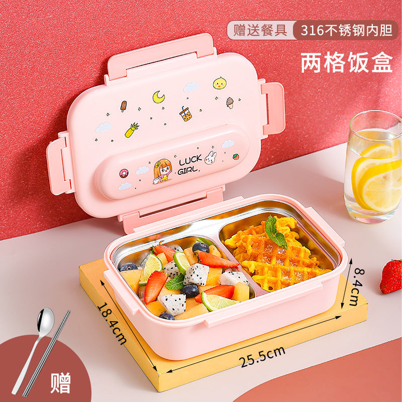 316 stainless steel children's lunch box for male primary school students special bento lunch box drop-resistant compartment girl first grade L