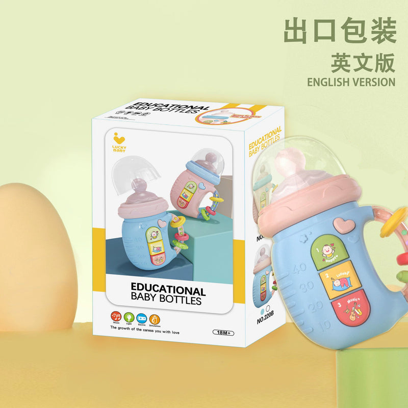 Cross-Border Baby Electric Soothing Bottle Toy, Chewable Teething Rattle, Bilingual Early Education Story Machine, Interactive