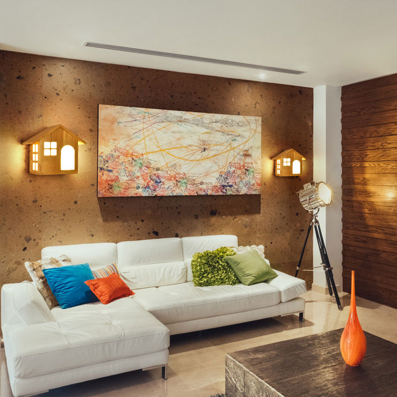 Wall Lamp Bedside Modern Simple Creative Living Room Aisle Corridor Home Wooden Art Children's Bedroom Japanese Decorative Wall Lamp