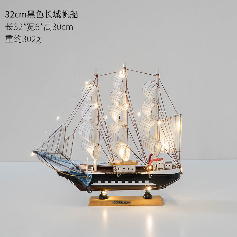 Wooden sailing model Office living room crafts Mediterranean style decorative creative ornaments