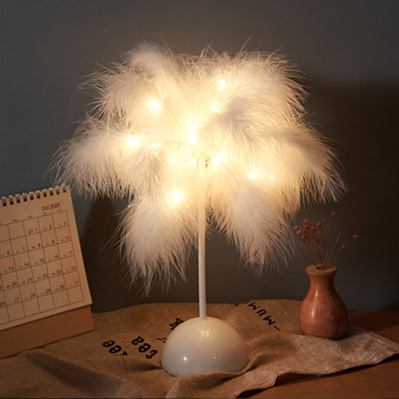 Net red light feather light table night light girl live atmosphere light bedroom room decoration light romantic birthday light