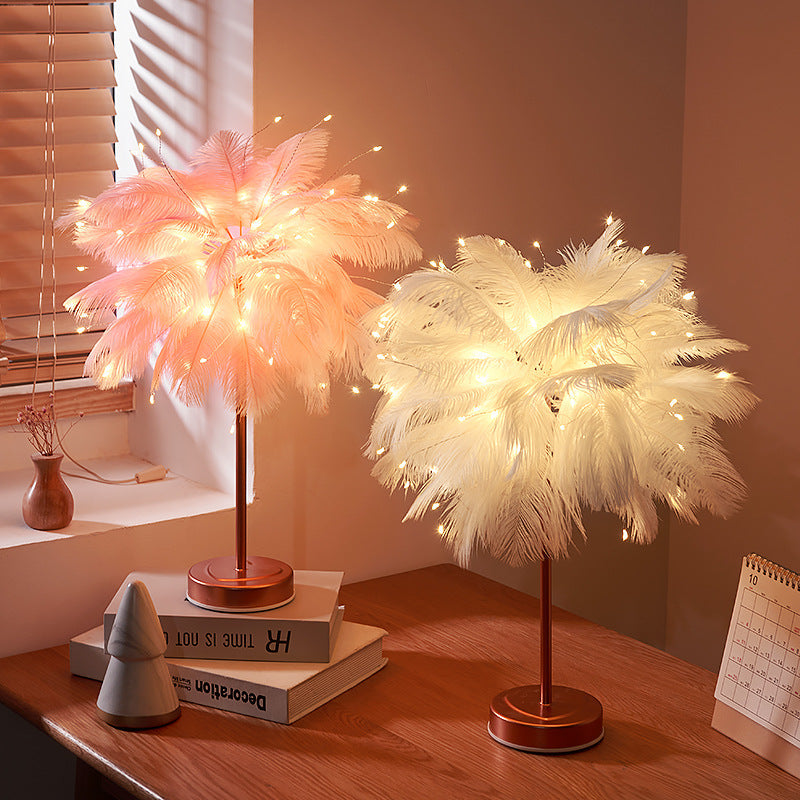 Net red light feather light table night light girl live atmosphere light bedroom room decoration light romantic birthday light
