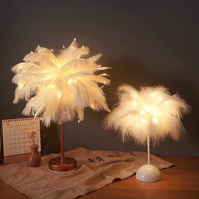 Net red light feather light table night light girl live atmosphere light bedroom room decoration light romantic birthday light