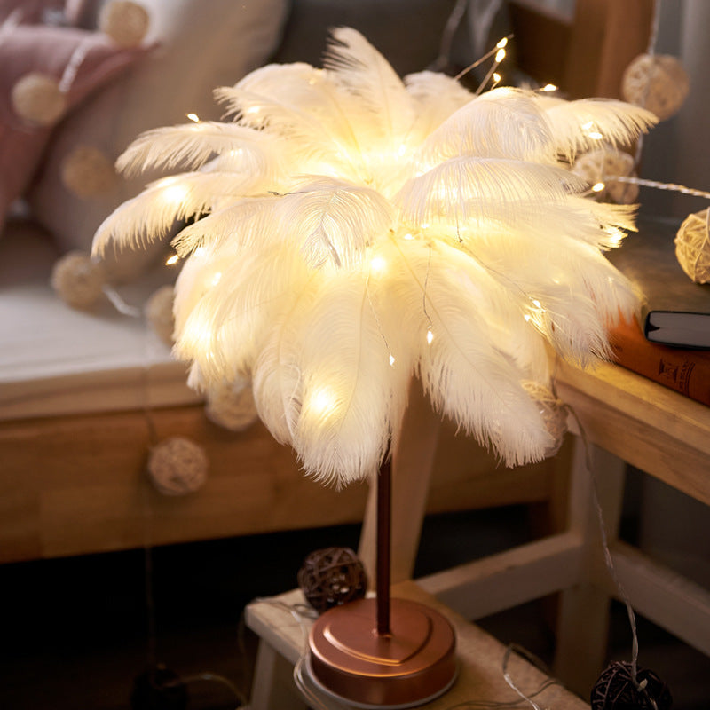 Net red light feather light table night light girl live atmosphere light bedroom room decoration light romantic birthday light