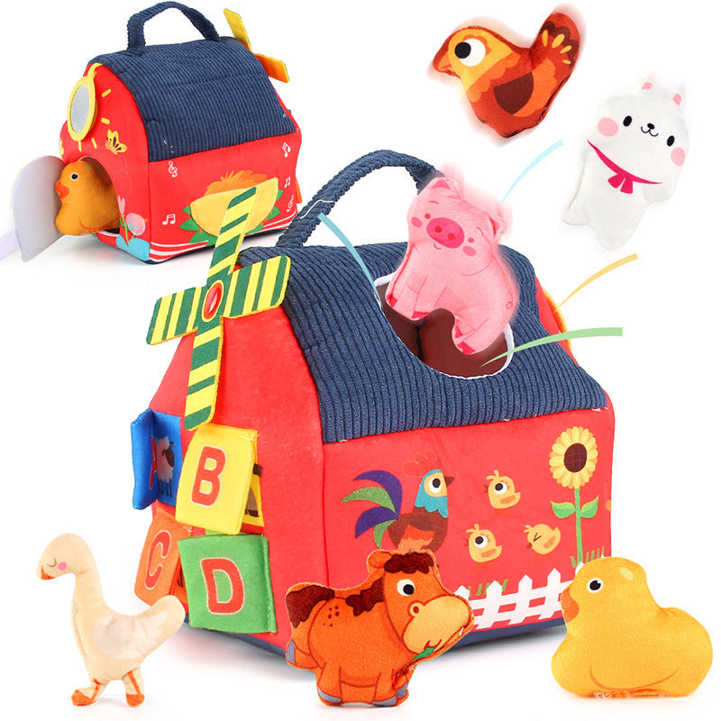 Cross-Border Children's Early Education House Alphabet Recognition Storage Box Toddler Sensory Toys Farm Animal Plush Toys Fun