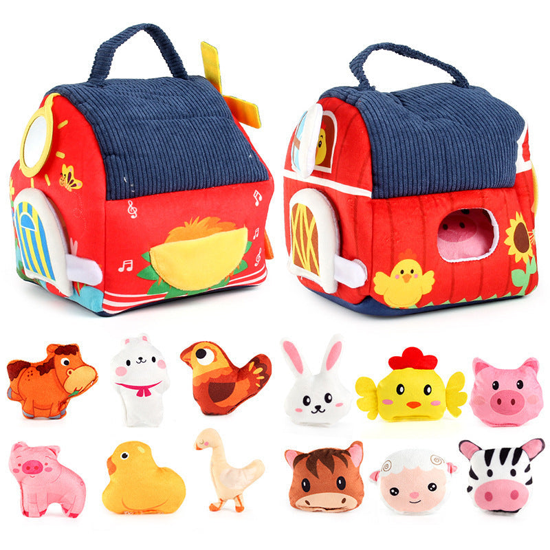 Cross-Border Children's Early Education House Alphabet Recognition Storage Box Toddler Sensory Toys Farm Animal Plush Toys Fun