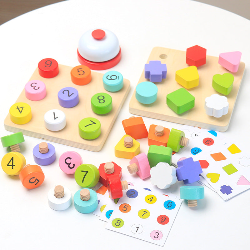 Montessori Geometric Matching Set Column Early Education Educational Toy Baby Boys and Girls 3 to 6 Years Old Educational Assembled Building Blocks