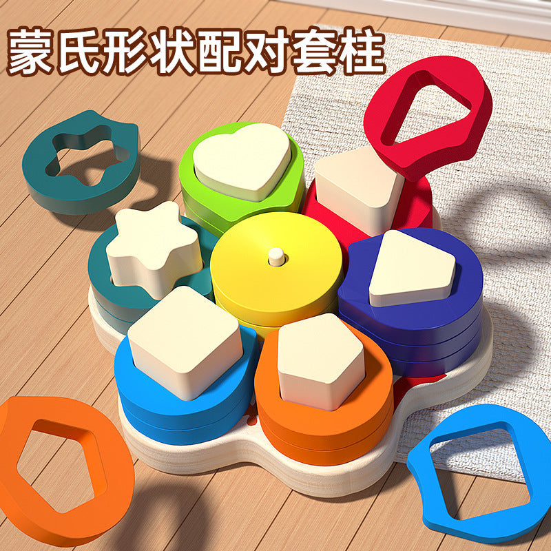 Montessori Geometric Matching Set Column Early Education Educational Toy Baby Boys and Girls 3 to 6 Years Old Educational Assembled Building Blocks