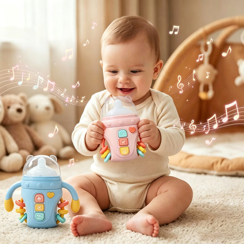 Multifunctional Baby Music Light-Up Bottle Toy 0-18m Early Education Educational Toy for Babies, Chewable Rattle, Grasping Training