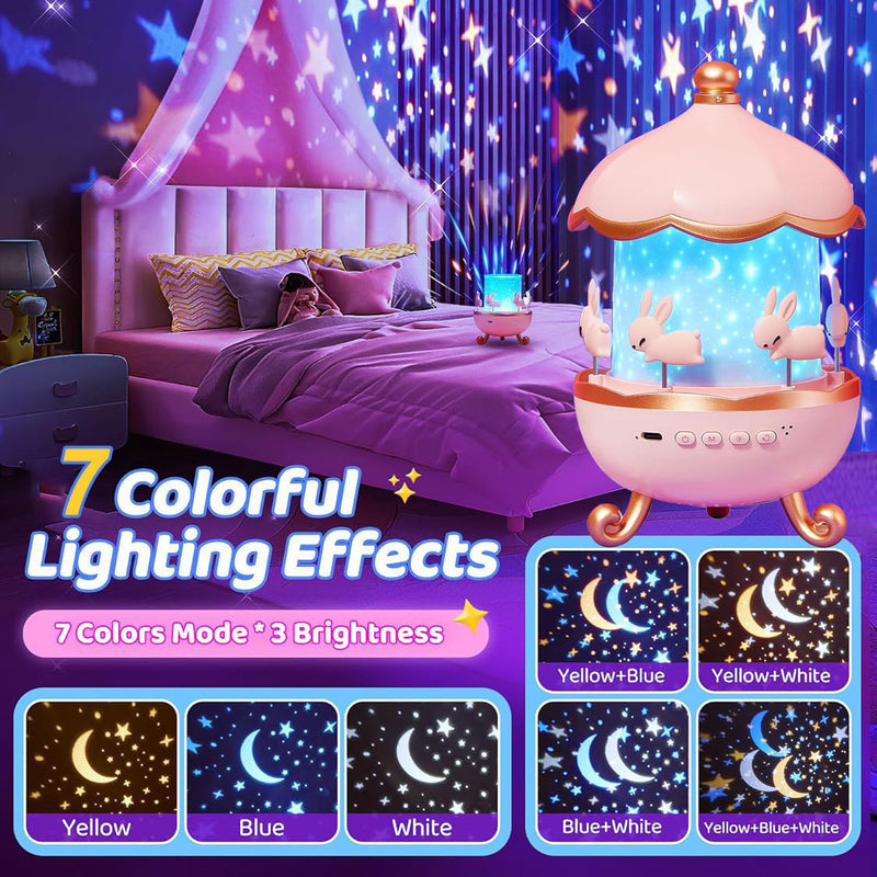 Carousel Starry Sky Projector Lamp USB Rechargeable Dreamy Atmosphere Lamp Bedroom Bedside Romantic Night Light Children's Gift